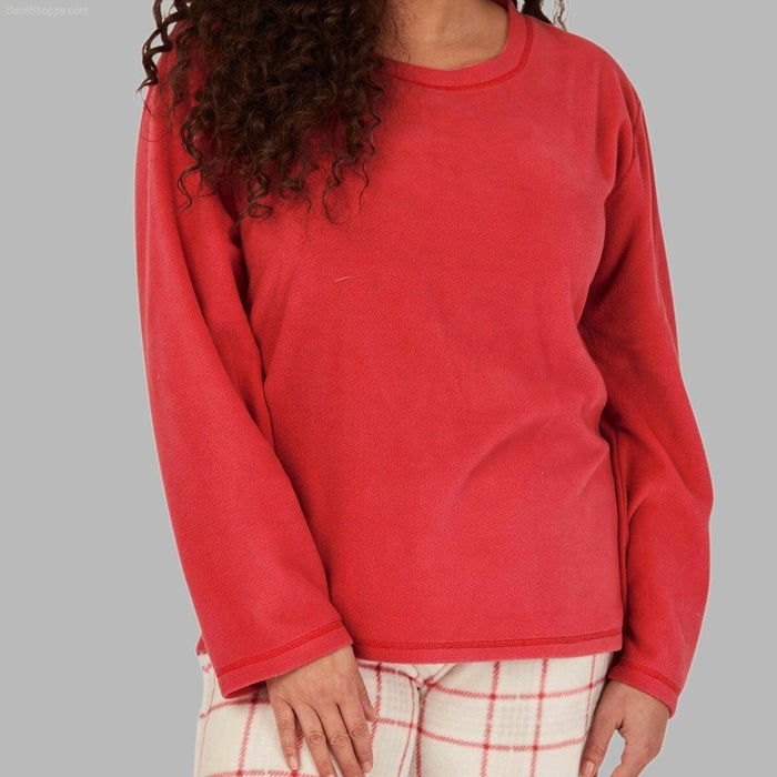 Women's Soft Thermal Fleece Pyjama Set, Long Sleeve Nightwear Spice red Ocean blue - SaneShoppe