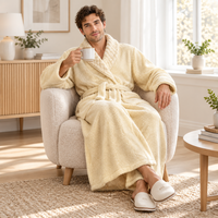 Men's Oversized Fleece Bathrobe - Coral Flannel Kimono Robe for Couples