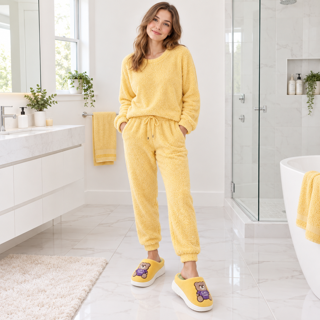 Step into Comfort with Cartoon Bear Woolen Slippers for Women