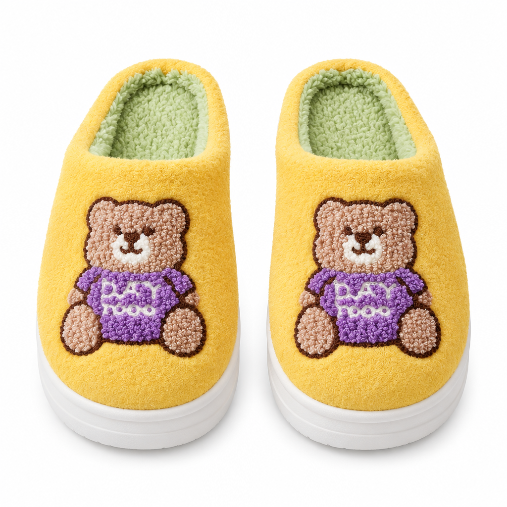 Step into Comfort with Cartoon Bear Woolen Slippers for Women