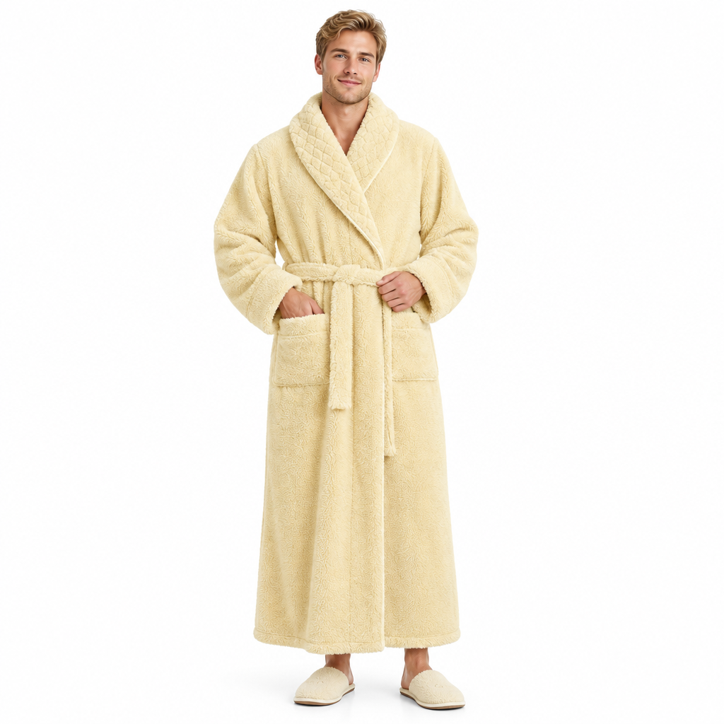 Men's Oversized Fleece Bathrobe - Coral Flannel Kimono Robe for Couples
