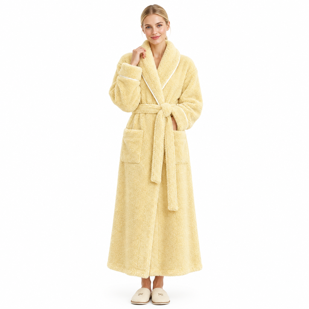 Men's Oversized Fleece Bathrobe - Coral Flannel Kimono Robe for Couples